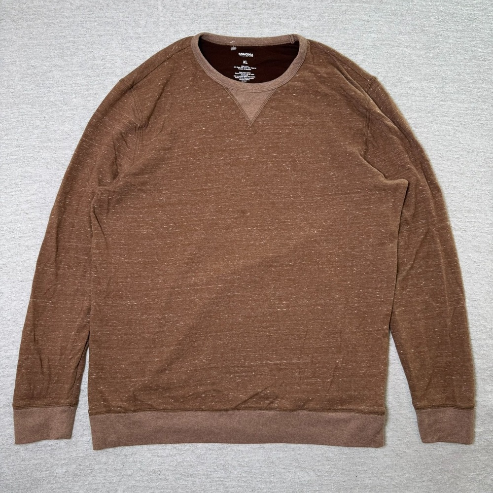 Sonoma Mens Pullover Sweatshirt XL Brown Marled‎ V-Stitch Crewneck